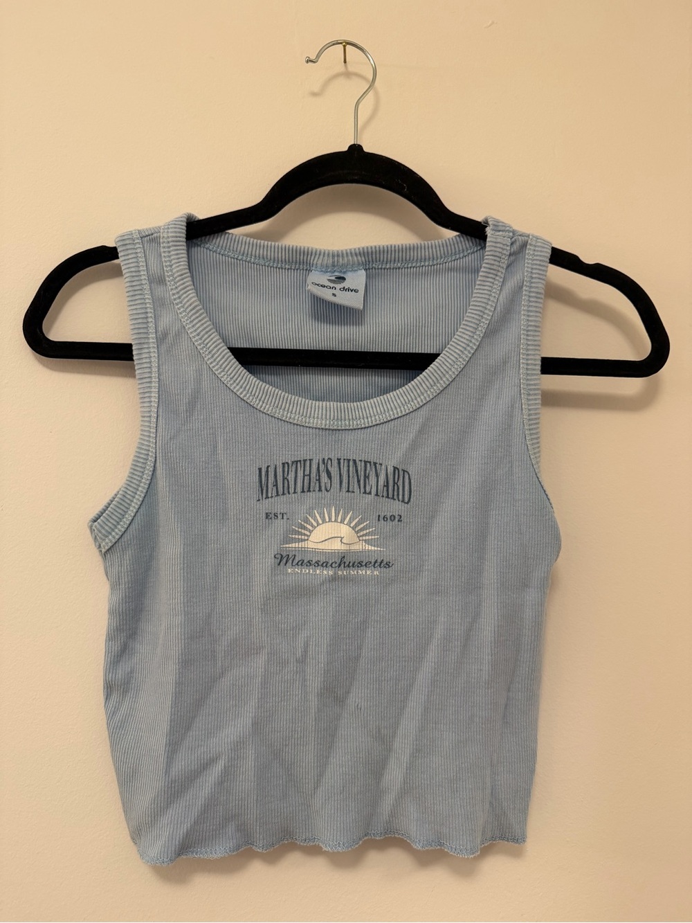 Ocean Drive Light Blue Ribbed Tank Top - Martha's Vineyard Graphic